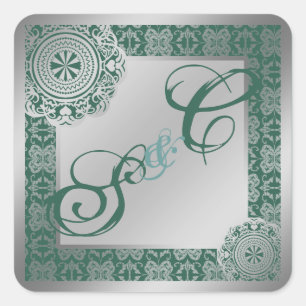 Pegatina Cuadrada Lace plateado árabe, recuerdo monogramado