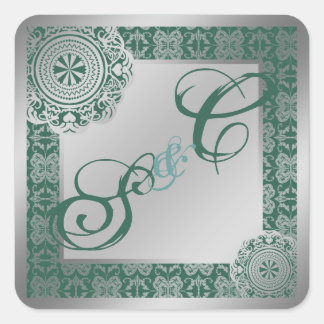 Pegatina Cuadrada Lace plateado árabe, recuerdo monogramado