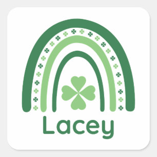 Pegatina Cuadrada Lacey Name Clover Boho Rainbow