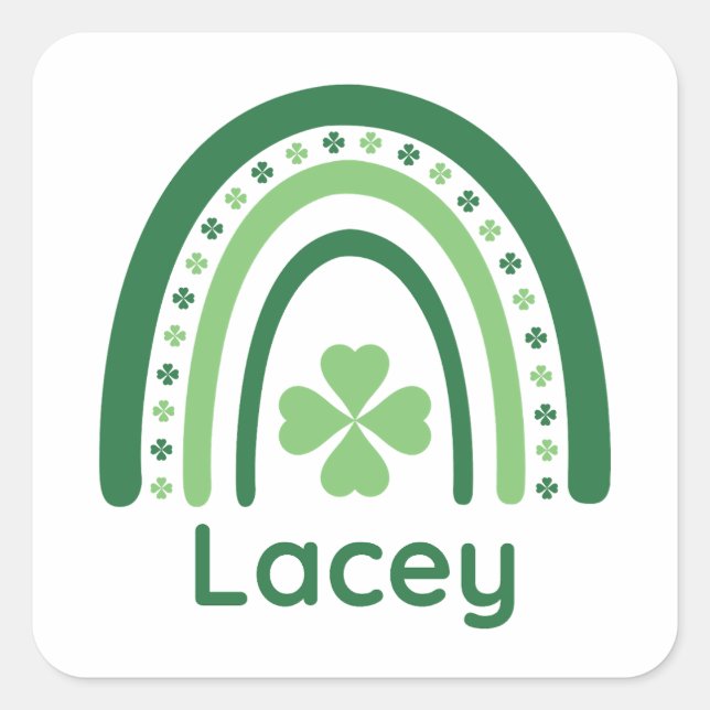 Pegatina Cuadrada Lacey Name Clover Boho Rainbow (Anverso)