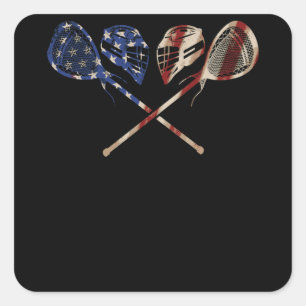 Pegatina Cuadrada Lacrosse Bandera Americana Lax Helmet Sticks 4 de
