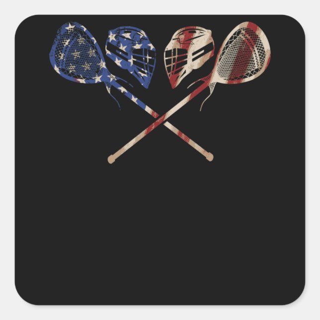 Pegatina Cuadrada Lacrosse Bandera Americana Lax Helmet Sticks 4 de  (Anverso)