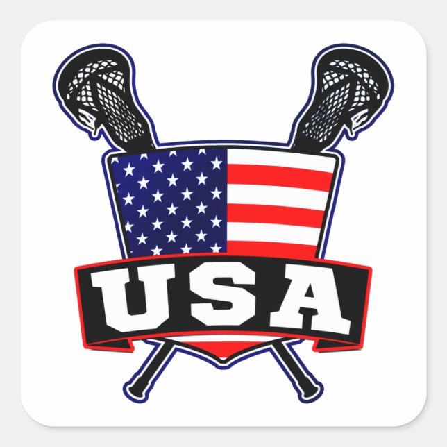 Pegatina Cuadrada Lacrosse de Estados Unidos (Anverso)