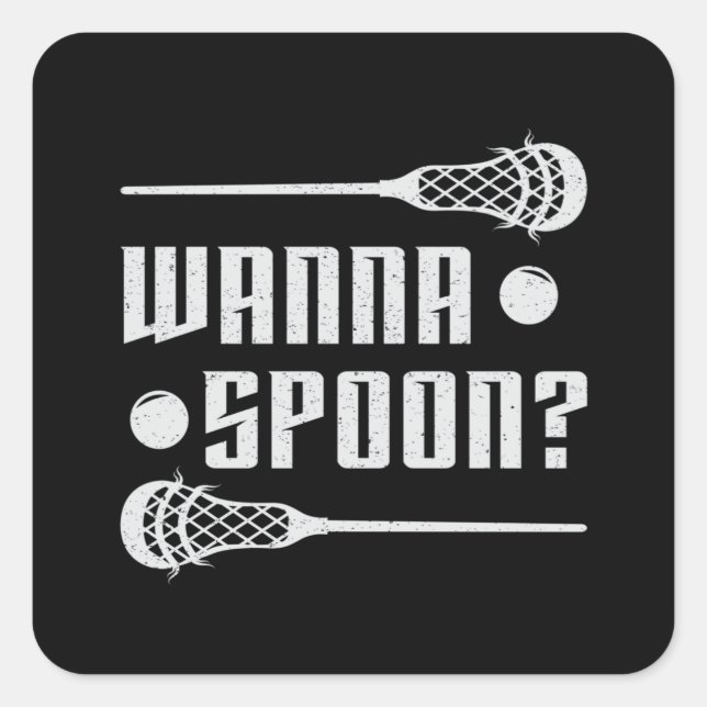 Pegatina Cuadrada Lacrosse Player Lax Wanna Spoon Stick Funny Gift (Anverso)