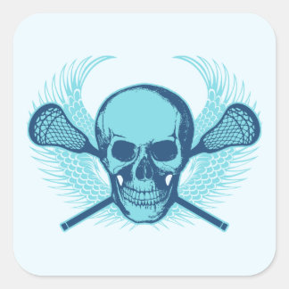 Pegatina Cuadrada Lacrosse Skull - Azul