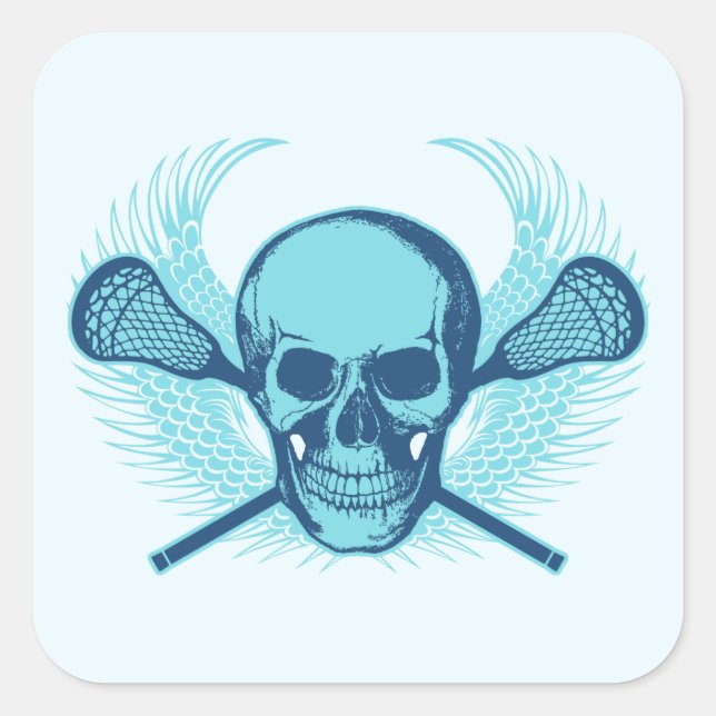 Pegatina Cuadrada Lacrosse Skull - Azul (Anverso)