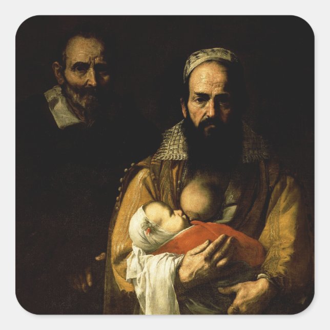 Pegatina Cuadrada Lactancia materna de la mujer con barba, 1631 (Anverso)