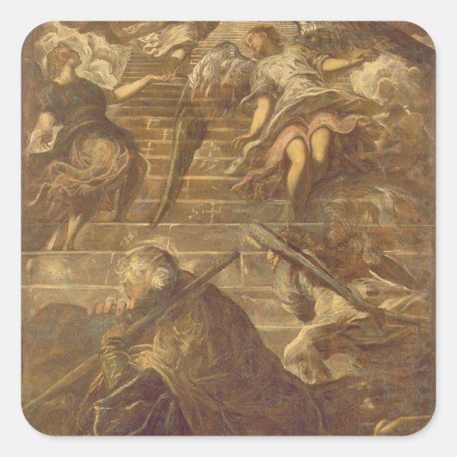 Pegatina Cuadrada Ladder de Jacob (aceite sobre lienzo) (Anverso)