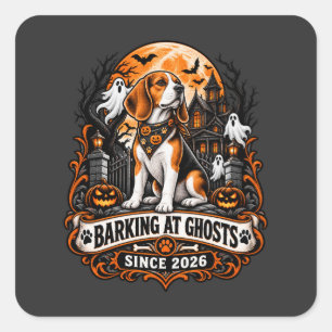Pegatina Cuadrada Ladrando a Fantasmas Desde 2026 Beagle Halloween F