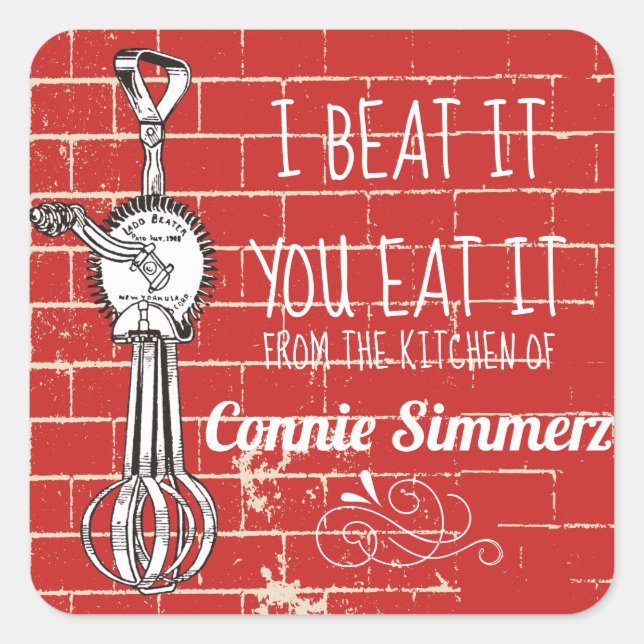 Pegatina Cuadrada ladrillo del batidor de huevos de la cocina del pe (Anverso)
