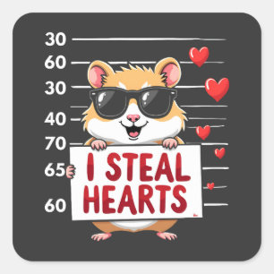 Pegatina Cuadrada Ladrón de Corazones Amante de Hámsters Día de San