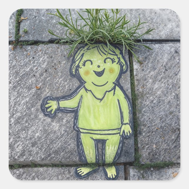 Pegatina Cuadrada Lady Chalk Doodle Street Art (Anverso)