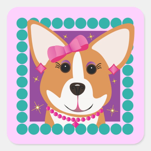 Pegatina Cuadrada Lady Corgi (Anverso)