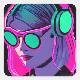 Pegatina Cuadrada Lady en los audífonos interfiriendo con la música