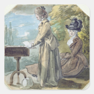 Pegatina Cuadrada Lady Francis Scott y Lady Elliot, c.1770 (c/c ov
