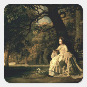 Pegatina Cuadrada Lady leyendo en un parque, c.1768-70