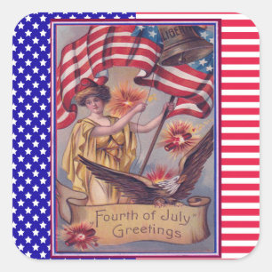 Pegatina Cuadrada Lady Liberty 4 de julio Bandera Patriótica