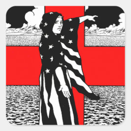 Pegatina Cuadrada Lady Liberty WWI Poster Patriótico Estadounidense 