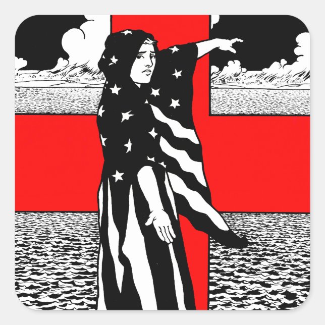 Pegatina Cuadrada Lady Liberty WWI Poster Patriótico Estadounidense  (Anverso)