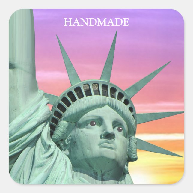 Pegatina Cuadrada Lady Liberty y Sunrise Handmade (Anverso)