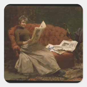 Pegatina Cuadrada Lady Reading