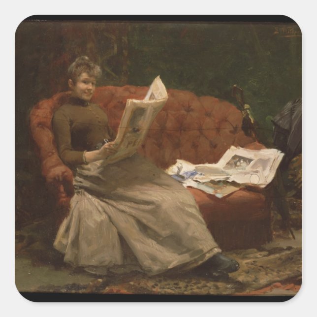 Pegatina Cuadrada Lady Reading (Anverso)