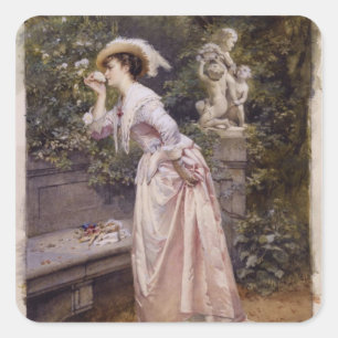 Pegatina Cuadrada Lady Smelling Rosas