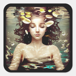 Pegatina Cuadrada Lady Under Water,   Material gráfico generado por