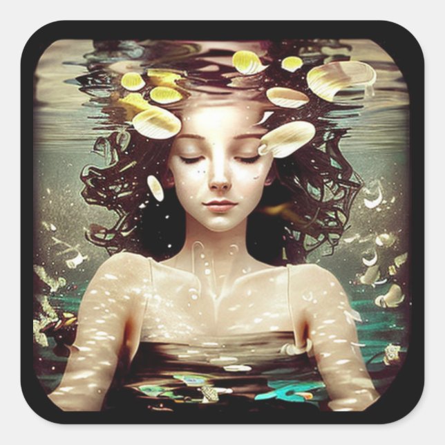 Pegatina Cuadrada Lady Under Water, | Material gráfico generado por  (Anverso)