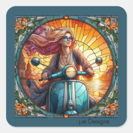 Pegatina Cuadrada Lady Vespa