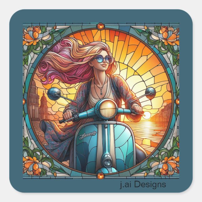 Pegatina Cuadrada Lady Vespa (Anverso)