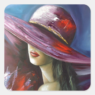 Pegatina Cuadrada Lady with hat