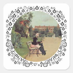 Pegatina Cuadrada Lady y Scottie en el parque