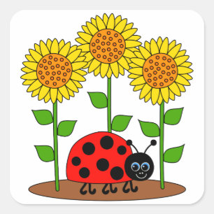 Pegatina Cuadrada Ladybug con girasoles