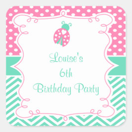 Pegatina Cuadrada Ladybug Ladybird Birthday Party