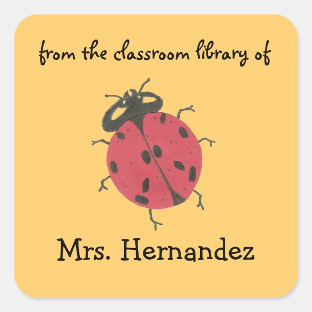 Pegatina Cuadrada Ladybug personalized teacher gift bookplate (Anverso)
