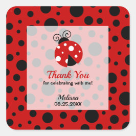 Pegatina Cuadrada Ladybug Red Black Frame Polka Dots Gracias