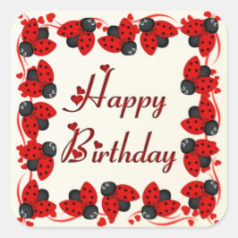 Pegatina Cuadrada Ladybugs y corazón