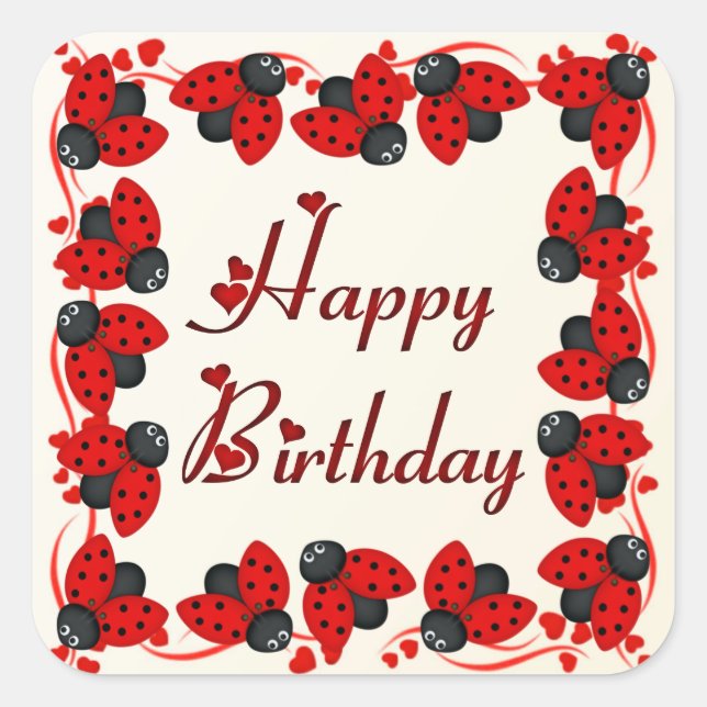 Pegatina Cuadrada Ladybugs y corazón (Anverso)