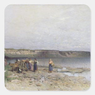 Pegatina Cuadrada Lago Balaton con la costa de Akarattya, 1885