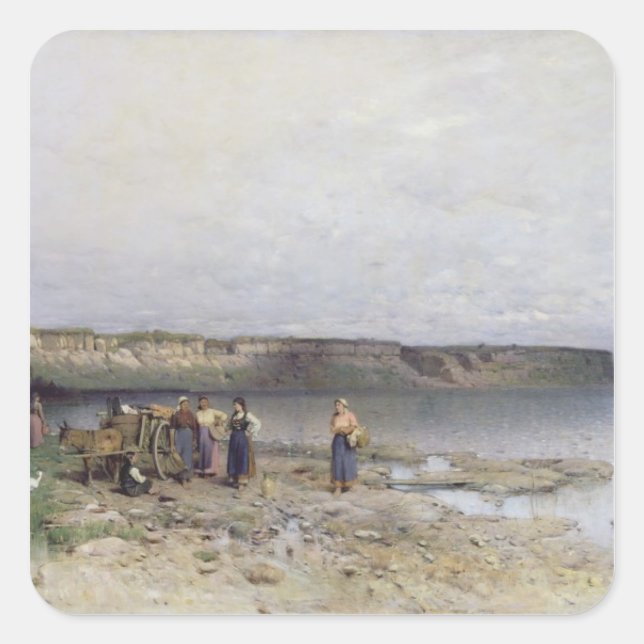 Pegatina Cuadrada Lago Balaton con la costa de Akarattya, 1885 (Anverso)