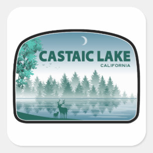 Pegatina Cuadrada Lago Castaic Ciervo California