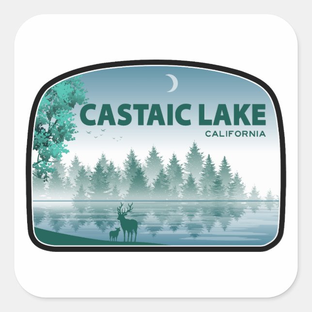 Pegatina Cuadrada Lago Castaic Ciervo California (Anverso)