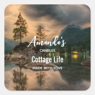 Pegatina Cuadrada Lago de montaña en el negocio de las velas nocturn