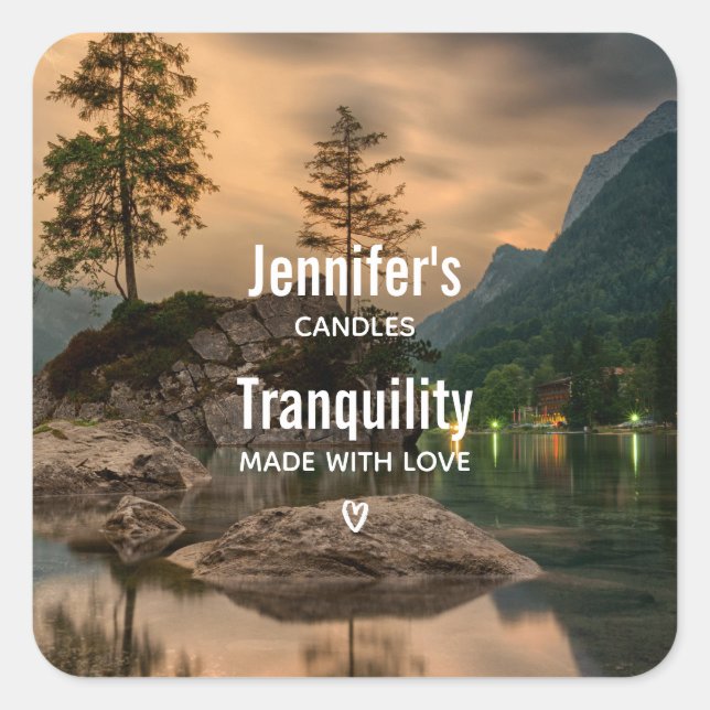 Pegatina Cuadrada Lago de montaña en el negocio de las velas nocturn (Anverso)