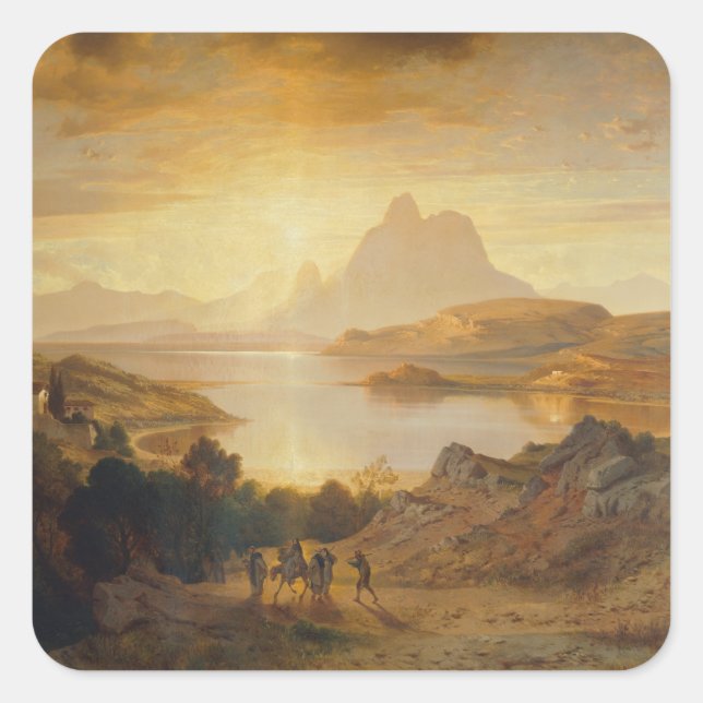 Pegatina Cuadrada Lago di Lugano - Albert Zimmermann (Anverso)