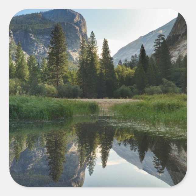 Pegatina Cuadrada Lago Espejo, Yosemite (Anverso)