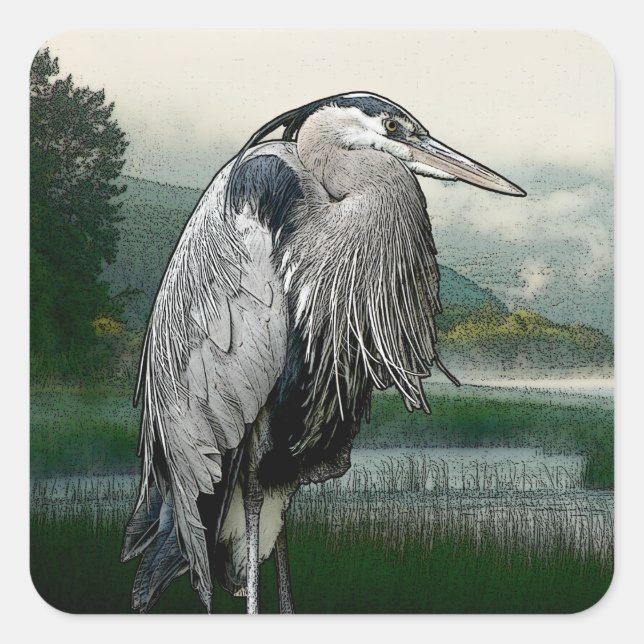 Pegatina Cuadrada Lago Heron (Anverso)