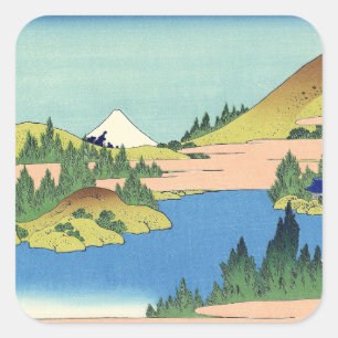 Pegatina Cuadrada Lago Hokusai Hakone en la provincia de Sagami
