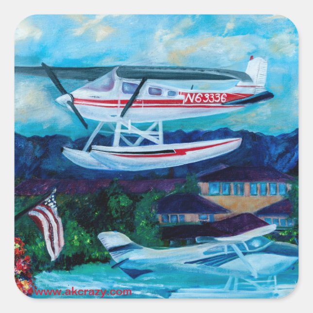 Pegatina Cuadrada Lago Hood, Anchorage, Alaska (Anverso)